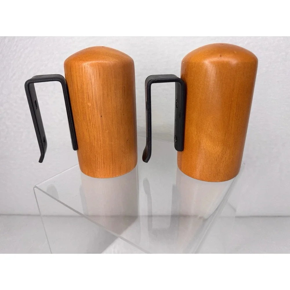 Wood Salt & Pepper Shakers Mid Century Modern Clip Holder Set